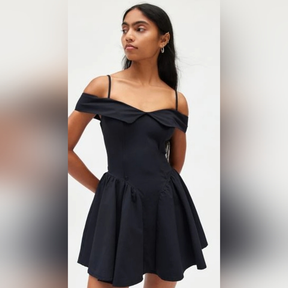 UO Kimchi Blue Beatrice Off-The-Shoulder Mini Dress In Black